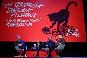 38. TNF - Dzień 6 (5.06.2024) - Na scenie Marzenia reżyser filmu "Horror Story" Adrian Apanel i odtwórca głównej roli Jakub Zając podczas spotkania, które prowadzi Artur Zaborski