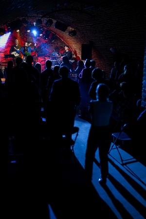 Koncert: Ania Szlagowska - Publiczność podczas koncertu, w tle scena z artystami.