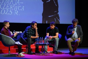 39. TNF: Dzień 6 (4.06.2025) - Na scenie Marzenia od lewej: Kuba Armata, scenarzysta Grzegorz Łoszewski, aktor Marcin Dorociński podczas spotkania z publicznością po projekcji filmu "Minghun"