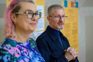 Wernisaż wystawy „Płytka Tarnowska” - Dorota Omylska pomysłodawczyni projektu oraz Marek Karpiński autor wystawy