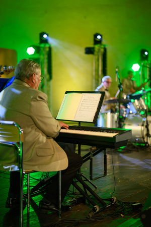 Starówka Jazz Festival – Enerjazzer / Slavia Dixieland Band - Koncert jazzowy w Amfiteatrze w Tarnowie – widok na scenę i zgromadzoną publiczność.